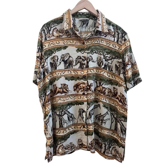 Alfred Dunner Animal Safari Print Button Up Short Sleeve Top Plus Size 16 USA - Picture 2 of 10